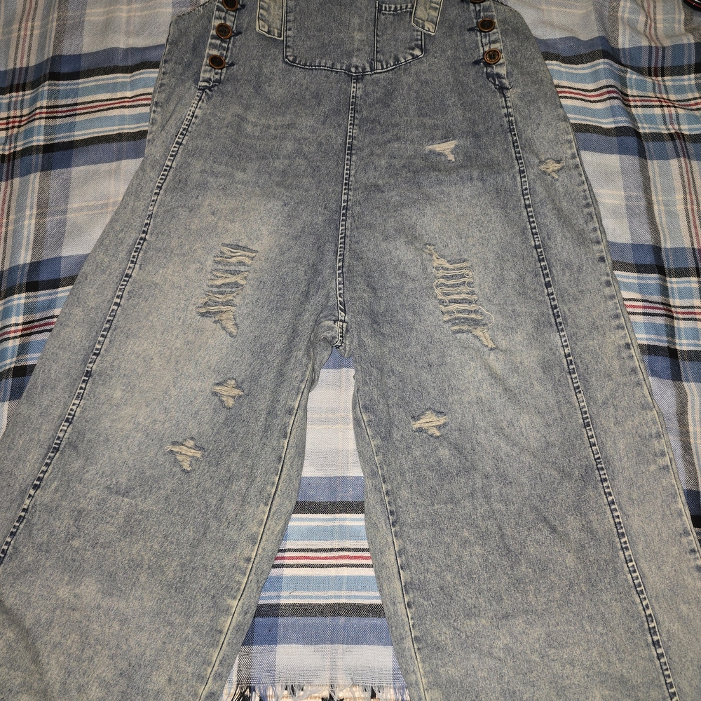 easel Light Blue Acid-Wash Denim Overalls - Picture 7 of 7